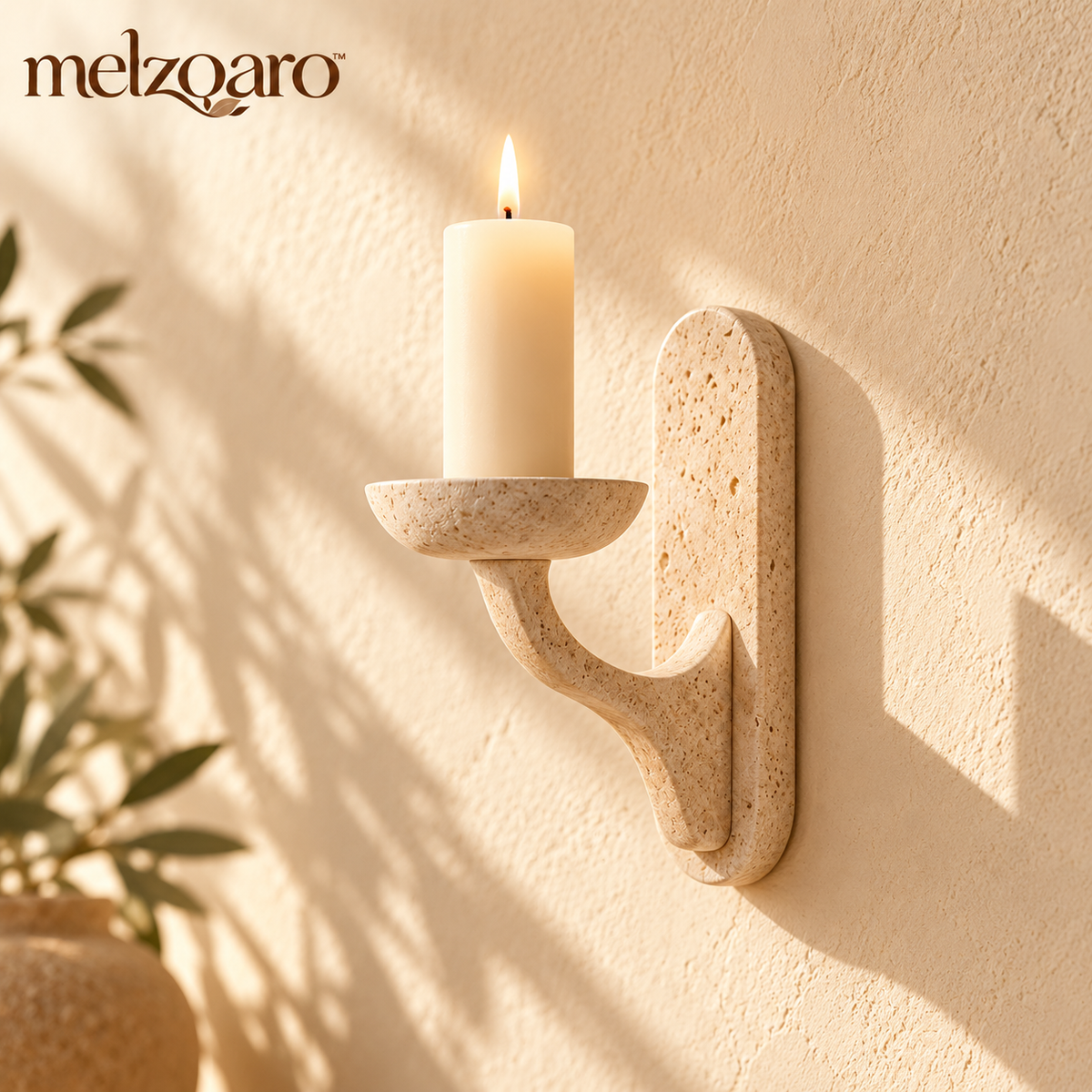 melzqaro™ Travertine-Look Wall Candle Sconce — image 1