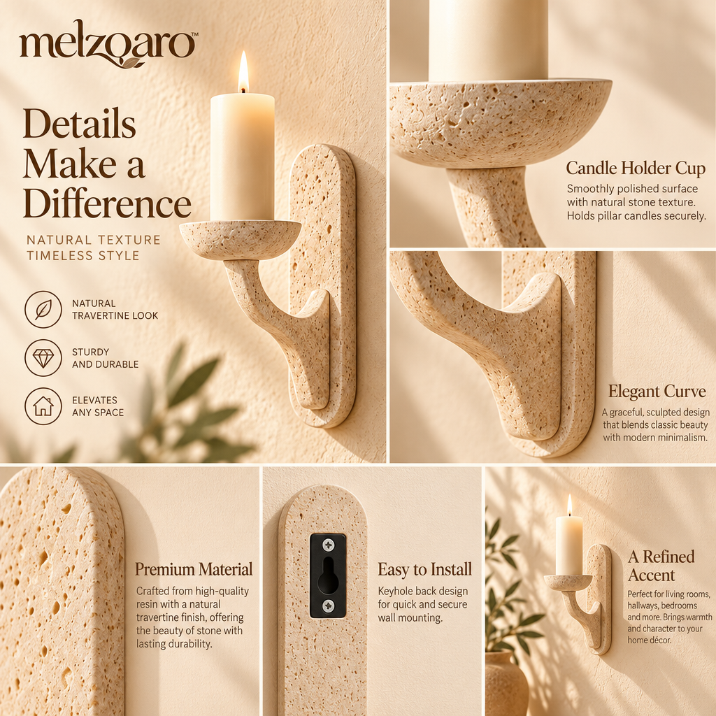 melzqaro™ Travertine-Look Wall Candle Sconce — image 4