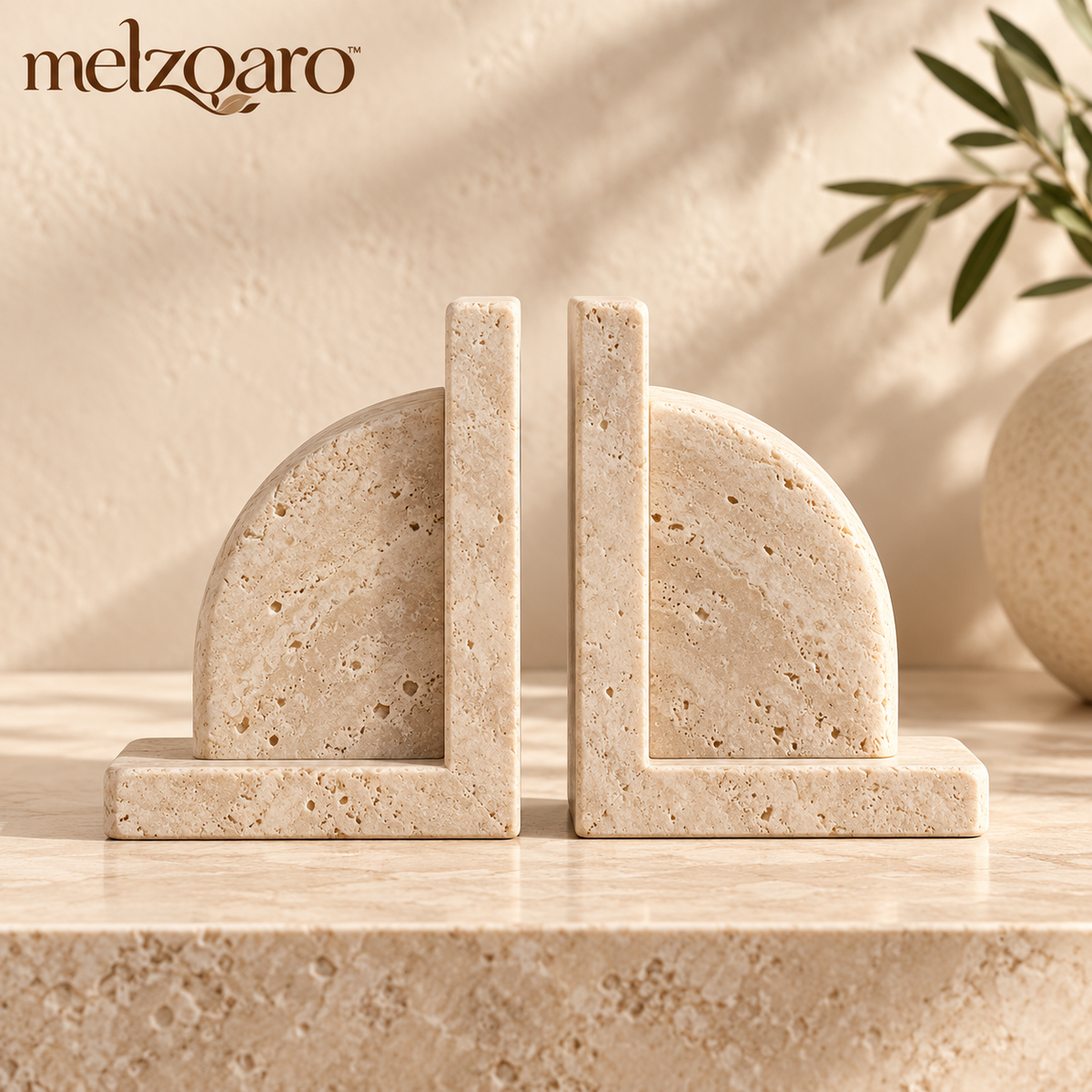 melzqaro™ Arched Stone-Look Bookend Set — image 1
