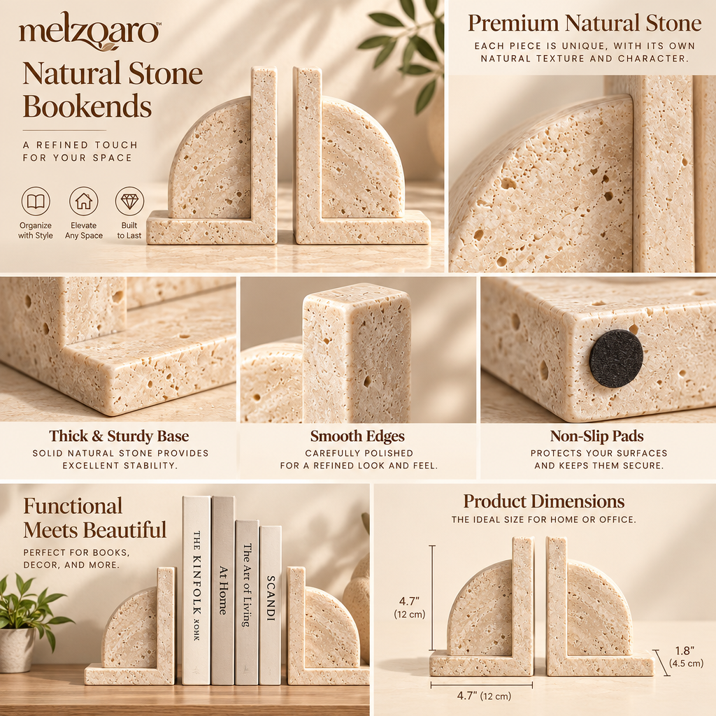 melzqaro™ Arched Stone-Look Bookend Set — image 5