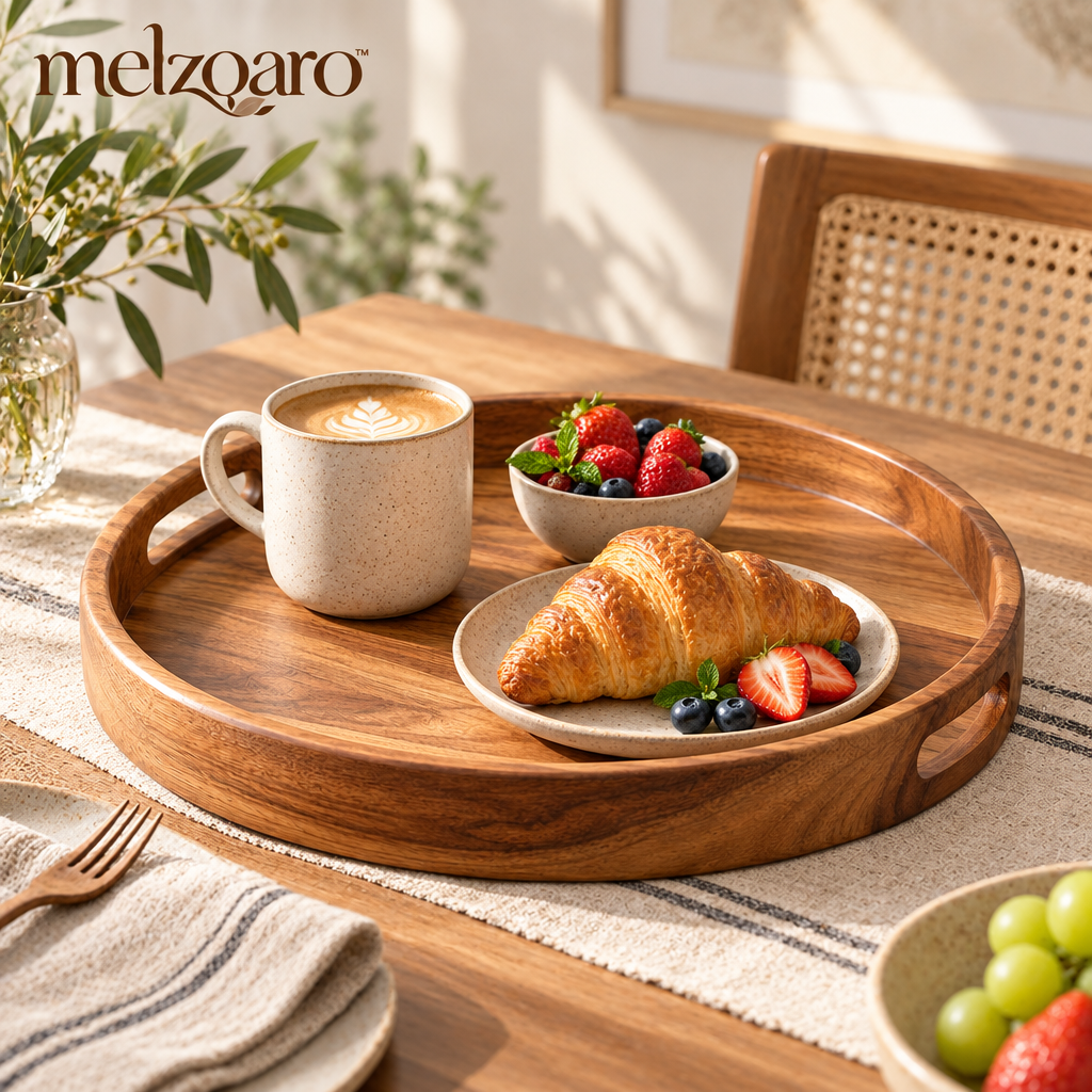 melzqaro™ Round Walnut-Tone Wooden Accent Tray — image 2