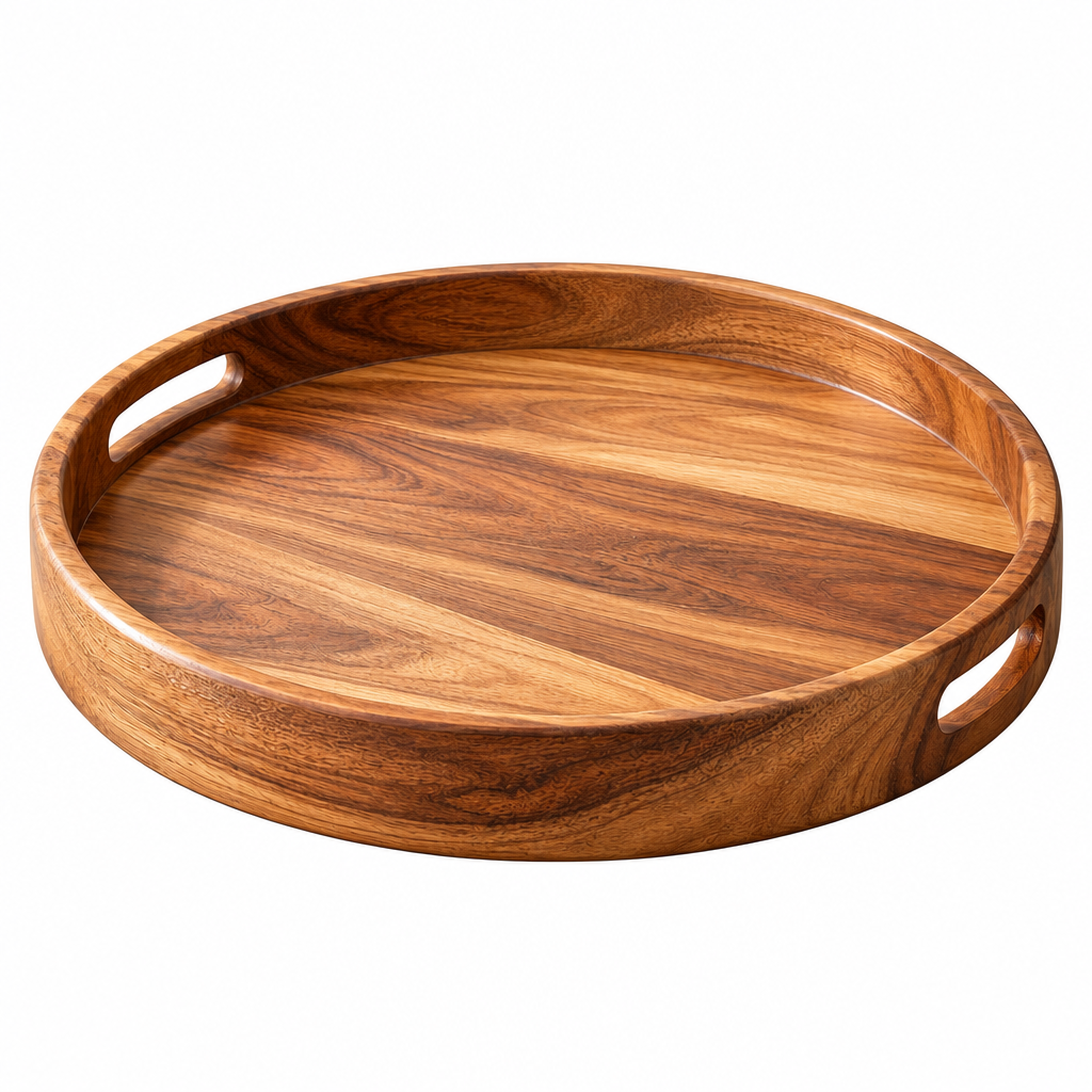 melzqaro™ Round Walnut-Tone Wooden Accent Tray — image 4