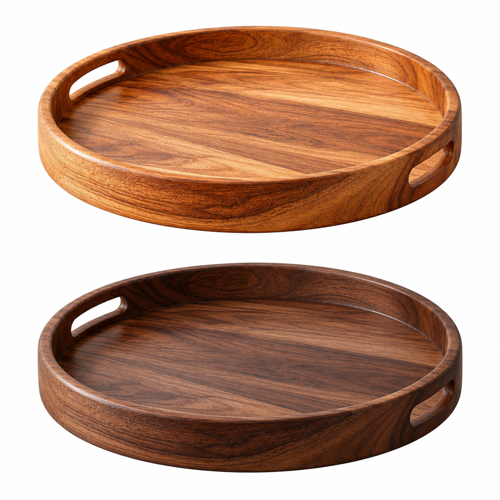 melzqaro™ Round Walnut-Tone Wooden Accent Tray — image 5