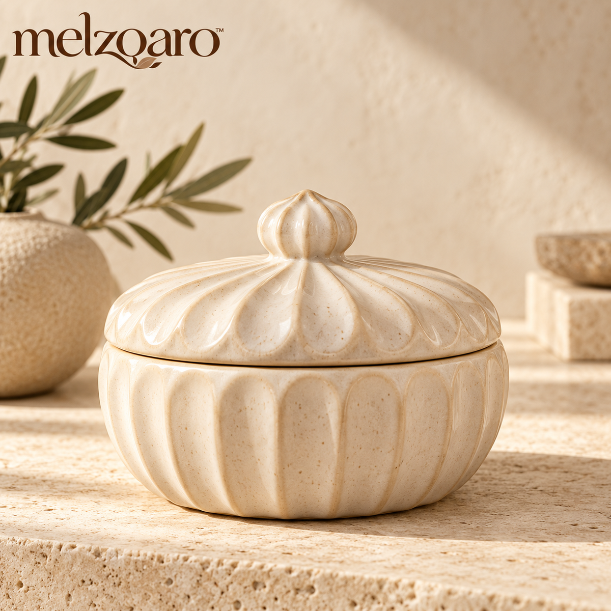 melzqaro™ Fluted Ceramic Decorative Box — image 1